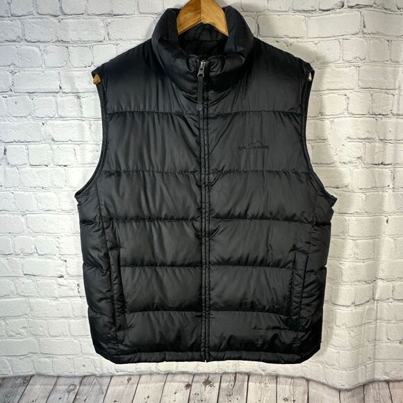 Eddie Bauer Puffer Vest Mens Medium Black Full Zip Goose Down Pockets - Picture 1 of 10